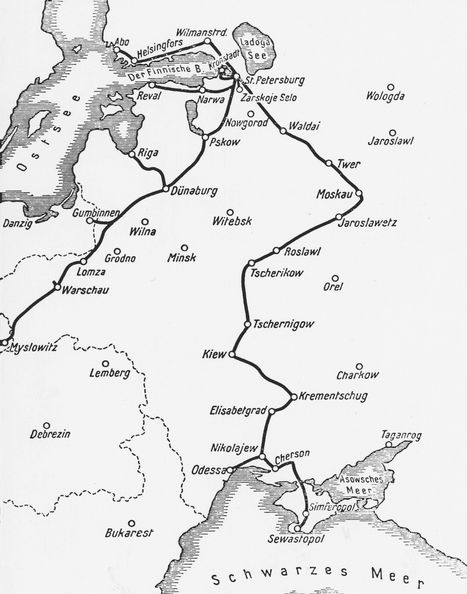 Karte des russischen Telegraphennetzes.