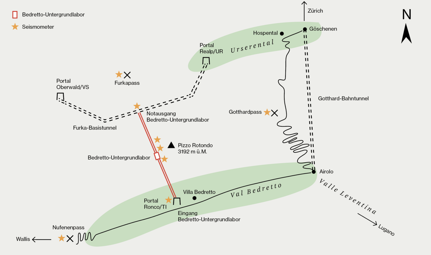 Grafik der Lage des Bedretto-Untergrundlabors in der Südschweiz.