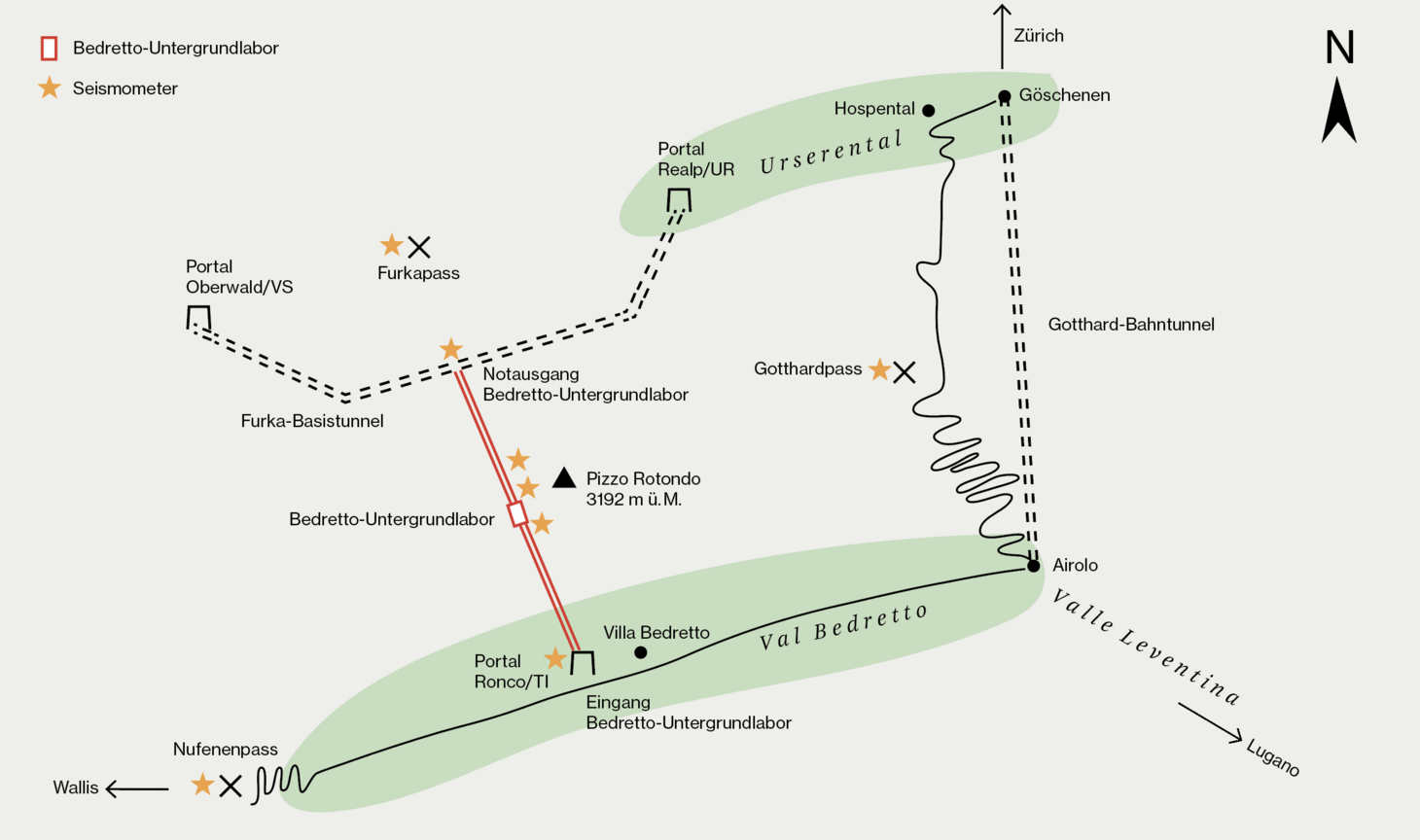 Die Lage des Bedretto-Untergrundlabors in der Südschweiz. Grafik: Lage des Bedretto-Untergrundlabors in der Südschweiz.