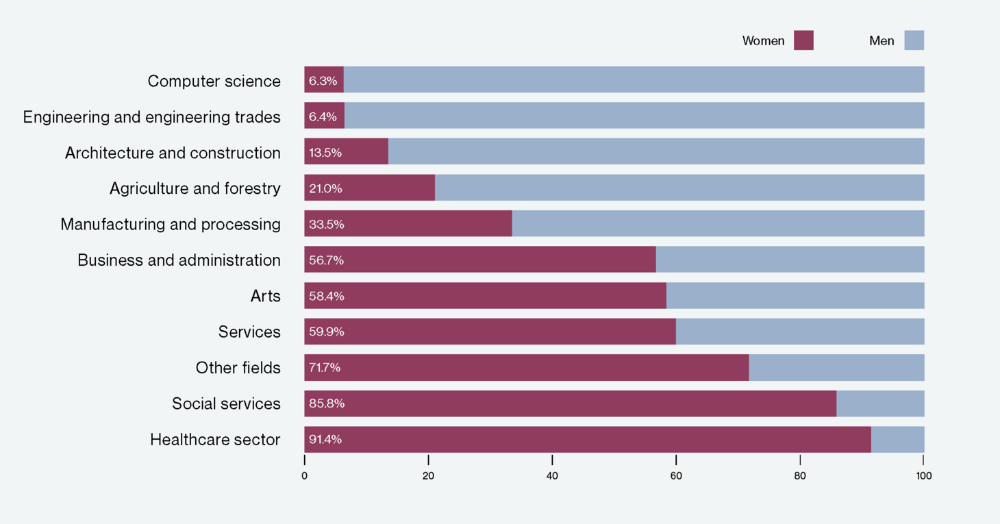 Illustration of basic vocational training according to gender and subject (2015)