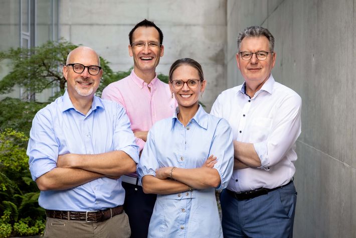 The project leaders at TriggerINK: Professor Andreas Hermann, Professor Stefan Hecht, Professor Laura De Laporte and Professor Matthias Wessling (left to right). Professor Andreas Hermann, Professor Stefan Hecht, Professor Laura De Laporte and Professor Matthias Wessling