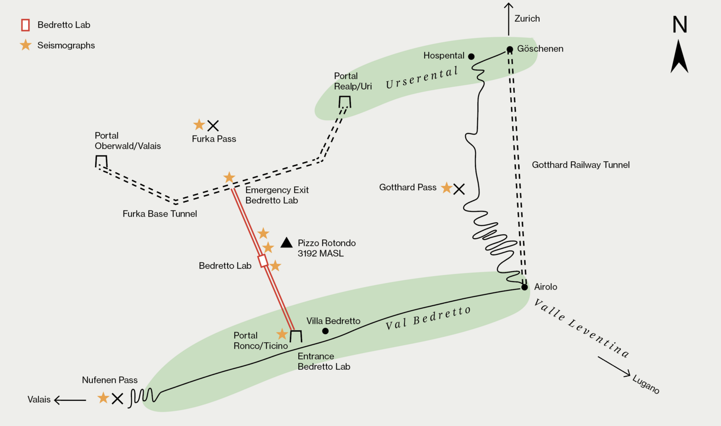 Illustration of the location of the Bedretto Underground Lab in southern Switzerland.