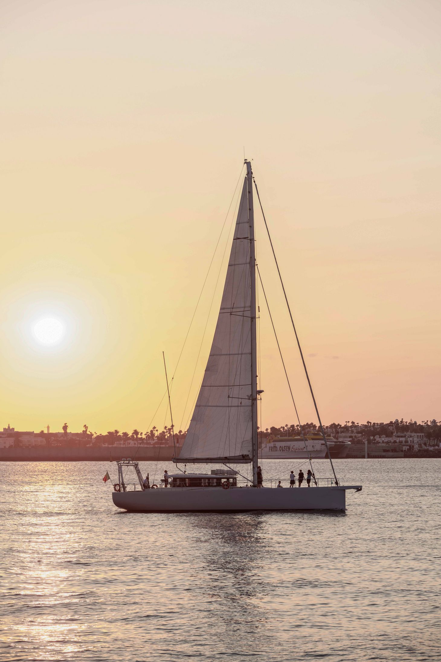 Die «Eugen Seibold» segelt in den Sonnenuntergang.