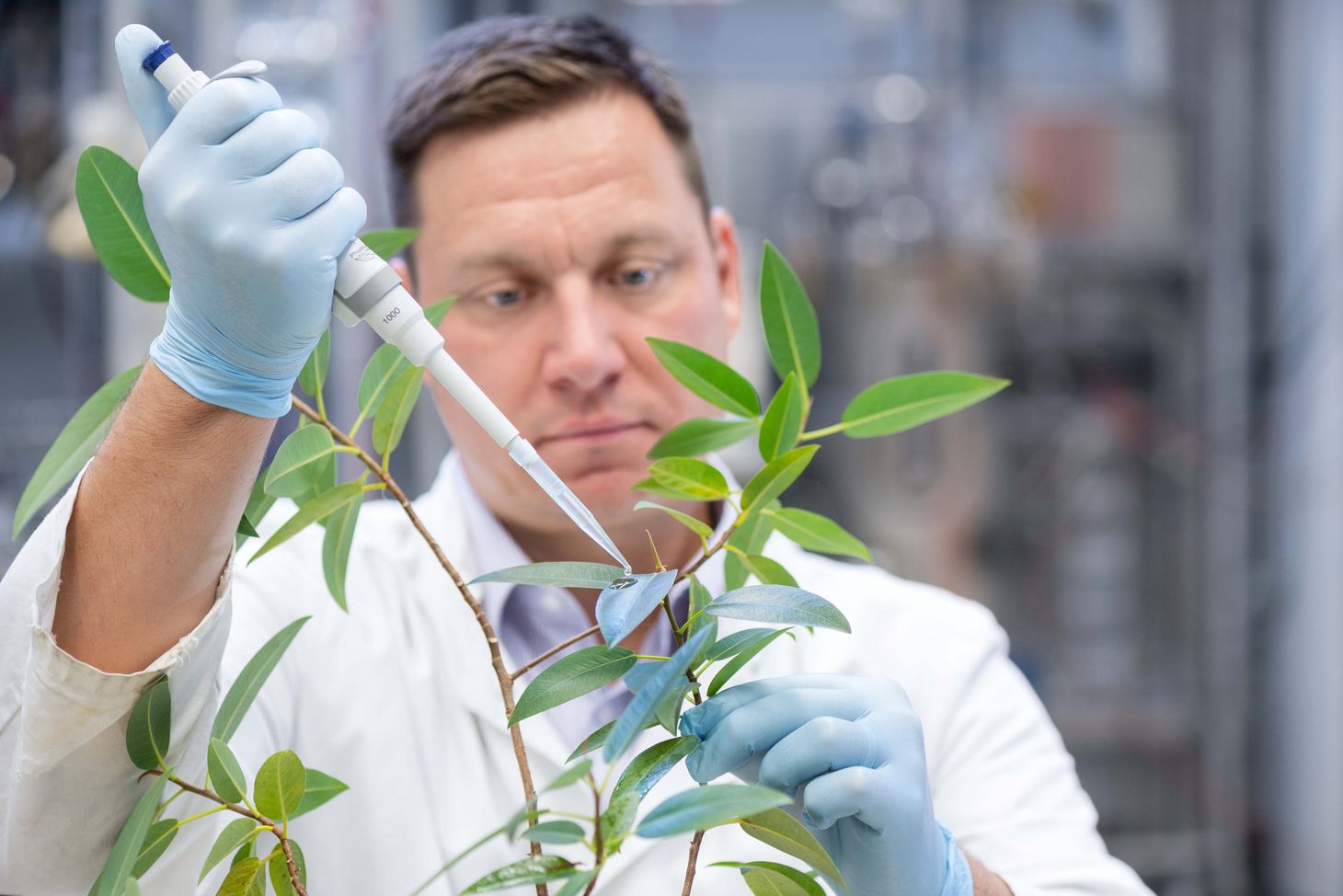 Photo of Werner Siemens Foundation Endowed Chair Thomas Brück during a demonstration of the innovative pest repellent.