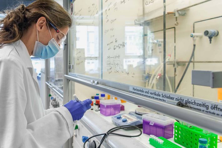 Das Team um Francesco Stellacci entwickelt das Breitbandmedikament gegen Viren im eigenen Supramolecular Nano-Materials and Interfaces Laboratory und … Ein Teammitglied von Francesco Stellacci im Supramolecular Nano-Materials and Interfaces Laboratory.