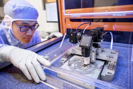 Einzelatom-Schalter – neuartiger Mikrochip auf atomarer Basis. Foto des Einzelatom-Schalters.