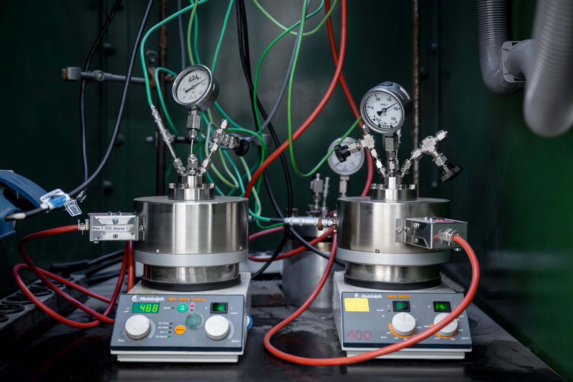 Some of the chemical reactions are conducted under high pressure. In the lab