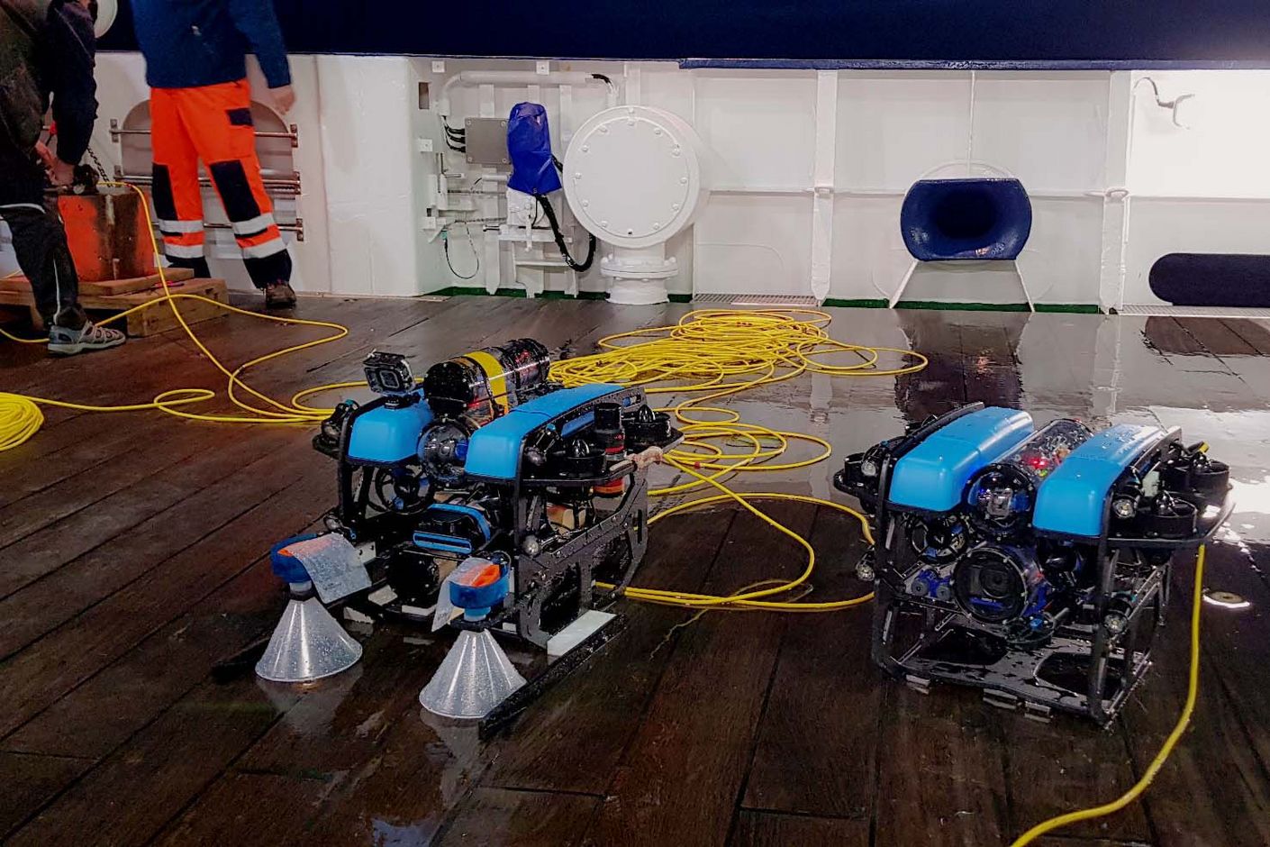 The two remote-controlled miniature ROVs.